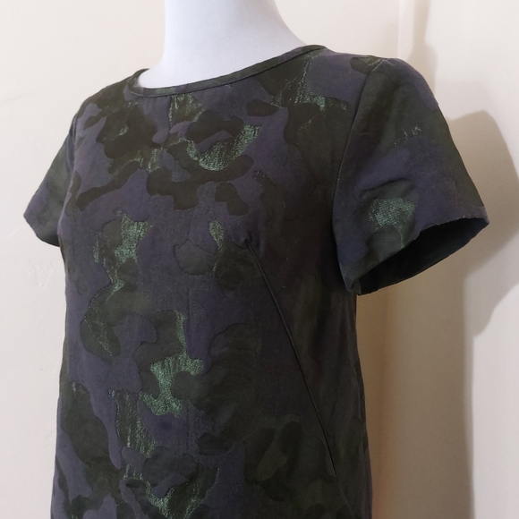 Topshop Metallic Camouflage Short Sleeve A-line Shift Dress with Pockets Size 2 - Picture 3 of 12